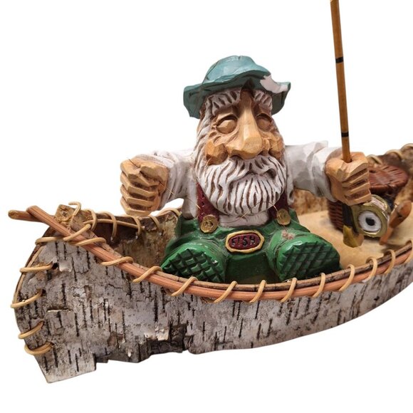 Birch Bark Canoe Fly Fishing David Frykman Figure Basket Fishing Pole Handmade - Picture 3 of 10